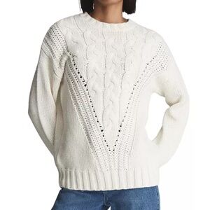 REISS Chloe Chunky Cable Knit Sweater Cream White Large